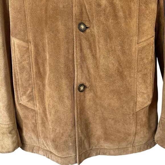 Vintage Y2K Structure Faux Shearling Lined Suede Leather Coat Mens Size M - Picture 4 of 13